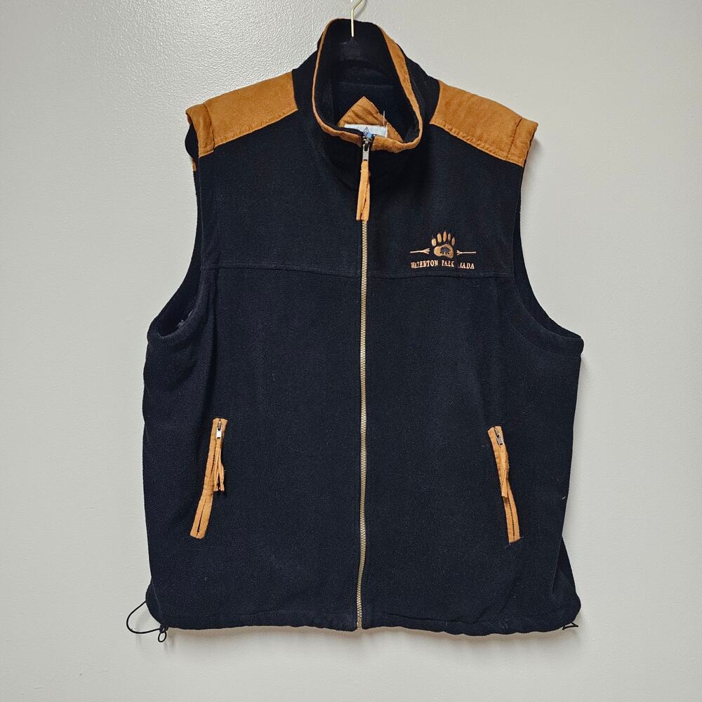 Waterton Park Canada Ski Classic Fleece Skiing Vest Men's XL Black Tan Suede